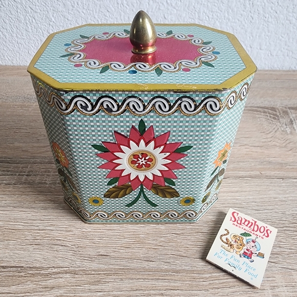 VINTAGE MCM English Tea Tin Canister with Lid Colorful Flowers - Picture 12 of 13